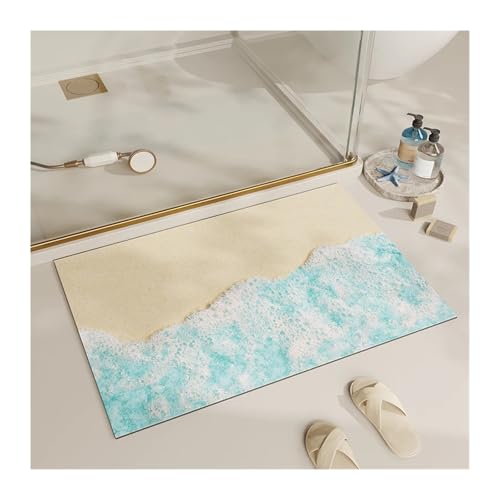 CGUOHU Badematte Badematte mit Sommerstrand, friedlicher tropischer Landschaft, rutschfeste, saugfähige Matte, Badezimmermatte, weicher Teppich for die Badewanne, Heimdekoration(Color 1,60X90CM) von CGUOHU