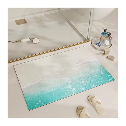 CGUOHU Badematte Badematte mit Sommerstrand, friedlicher tropischer Landschaft, rutschfeste, saugfähige Matte, Badezimmermatte, weicher Teppich for die Badewanne, Heimdekoration(Color 2,60X90CM) von CGUOHU