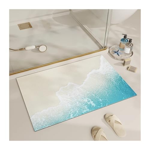 CGUOHU Badematte Badematte mit Sommerstrand, friedlicher tropischer Landschaft, rutschfeste, saugfähige Matte, Badezimmermatte, weicher Teppich for die Badewanne, Heimdekoration(Color 3,80X120CM) von CGUOHU