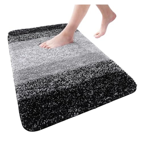 CGUOHU Badematte Badezimmerteppich, weiche Fußmatte, saugfähige Mikrofaser-Badematten, Rutschfester Plüschteppich, waschbar und trocken, Badematte for Bodendusche(Black,61x91cm (24x36 inch)) von CGUOHU