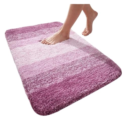 CGUOHU Badematte Badezimmerteppich, weiche Fußmatte, saugfähige Mikrofaser-Badematten, Rutschfester Plüschteppich, waschbar und trocken, Badematte for Bodendusche(Purple,51x81cm (20x32 inch)) von CGUOHU