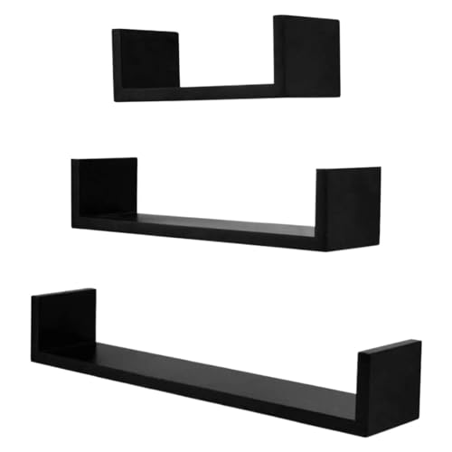CGUOHU Wandmontiertes Bücherregal 3 Stück/Set schwarzes Wand-Bücherregal MDF U-förmige schwimmende Regale Wandaufbewahrung for Bücher Für Schlafzimmer, Büro von CGUOHU