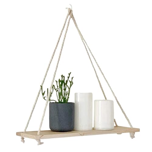 CGUOHU Wandmontiertes Bücherregal 3 Teile/Satz Hängende Regale for Wand Schwimmende Regale, Seil Dreieck Regal, Woodwall Montiert Bücherregal Für Schlafzimmer, Büro(Log Colour) von CGUOHU