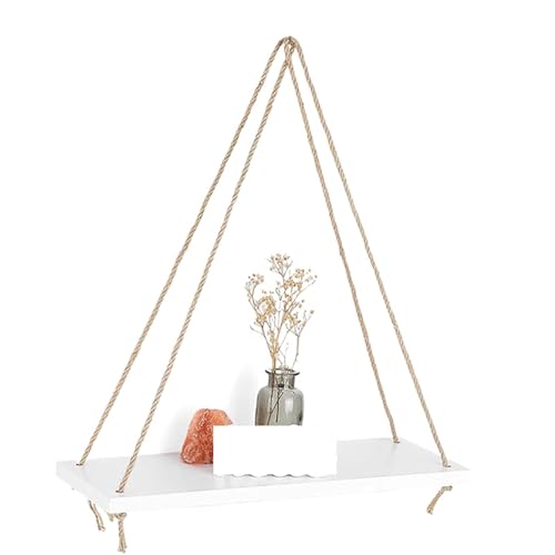 CGUOHU Wandmontiertes Bücherregal 3 Teile/Satz Hängende Regale for Wand Schwimmende Regale, Seil Dreieck Regal, Woodwall Montiert Bücherregal Für Schlafzimmer, Büro(White) von CGUOHU