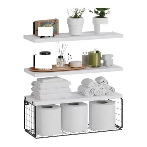 CGUOHU Wandmontiertes Bücherregal 3 Teile/Satz Wand Schwimmende Regale Holz Badezimmer Regale Schwimmende Regal Bad Zubehör for Schlafzimmer Für Schlafzimmer, Büro(White) von CGUOHU