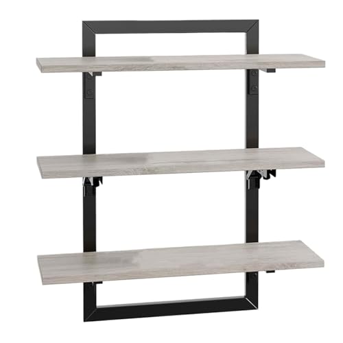 CGUOHU Wandmontiertes Bücherregal An der Wand montiertes Aufbewahrungsregal aus Holz, faltbares Design, stark tragend, Glatte Kante, einfache Montage, schwebende Regale Für Schlafzimmer, Büro(Grey) von CGUOHU