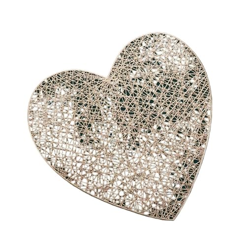 Geschirr Isolierkissen 2 stücke Herz Tischset Individuelle Tisch Matte PVC Tisch Decor Schutz Matte Hitzebeständig Pad Küche Tisch Decor Hochzeit Coaster Matte Topfuntersetzer(Gold,L) von CGUOHU