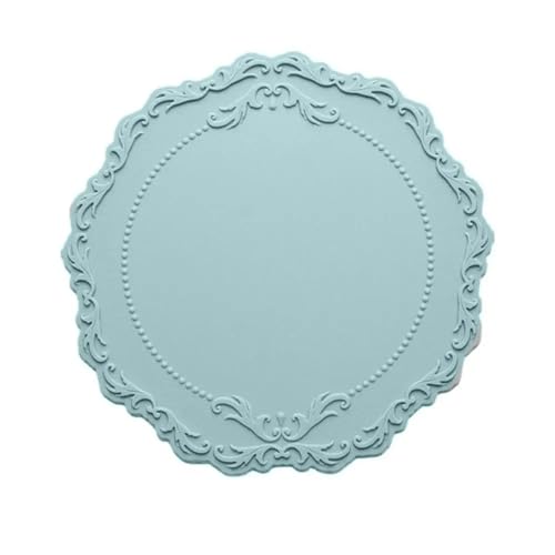 Geschirr Isolierkissen 3 stücke Spitze Silikon Untersetzer Tischset Relief Boden Rutschfeste Tisch Dekoration Matte Küche Zubehör Runde Tasse Matte Geschirr Pad Topfuntersetzer(Light blue) von CGUOHU