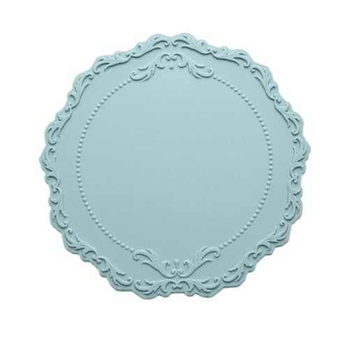 Geschirr Isolierkissen 4 stücke Spitze Silikon Untersetzer Tischset Relief Boden Rutschfeste Tisch Dekoration Matte Küche Zubehör Runde Tasse Matte Geschirr Pad Topfuntersetzer(Light blue) von CGUOHU