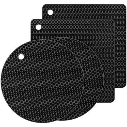 Geschirr Isolierkissen 4-teiliges Silikon-Untersetzer for heiße Töpfe und Pfannen, hitzebeständige Untersetzermatten, heiße Pads, Löffelablage, große Untersetzer, Isolierpad for Geschirr Topfuntersetz von CGUOHU