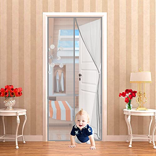 CGUOZI Magnet Fliegengitter Tür 100 x 240 cm Insektenschutz Tür Vorhang mit, Full Frame Klettverschluss, Passt Türgröße bis zu - Grau von CGUOZI