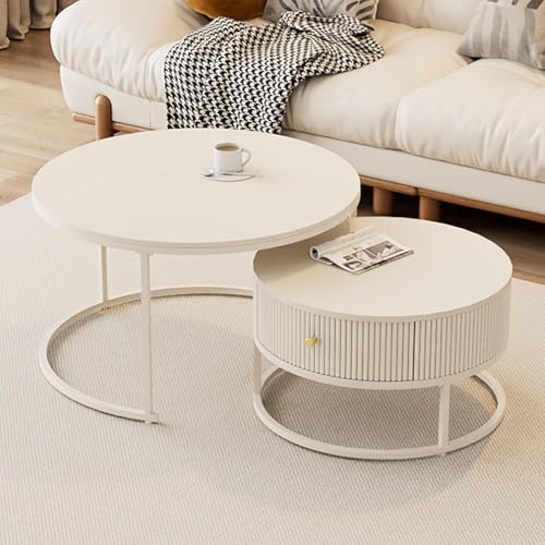 Runder Couchtisch im 2er-Set, stapelbarer Beistelltisch mit goldenem Metallrahmen, Sofa-Teetisch für kleine Räume/Wohnzimmer/Schlafzimmer,A,(80x46)+(60x36) cm von CGWDFH