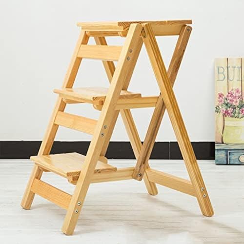 3-Stufen-Klapp-Tritthocker, Mehrzweck-Multifunktions-Trittleiter aus Holz, tragbarer Leiterstuhlsitz, Heim-, Küchen-, Büromöbel- und Schlafzimmer-Tritthocker von CGonqx