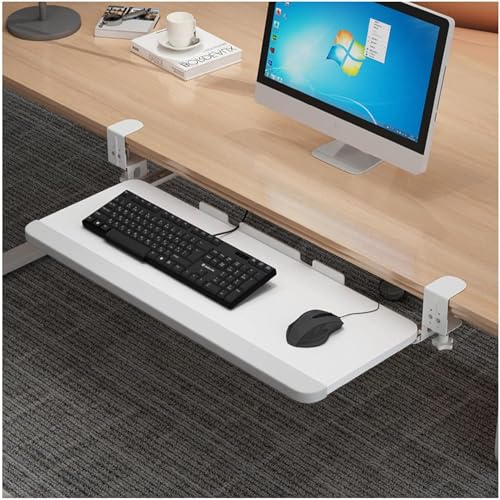 Ausziehbare Tastaturablage unter dem Schreibtisch mit Klemme, höhenverstellbare Computer-Tastaturschublade, Computertisch-Verlängerungsplattform zum Tippen,Weiß,52x25cm/20,5x10in von CGonqx