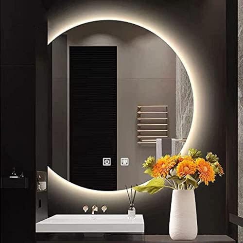 Großer LED-Badezimmer-Kosmetikspiegel 20/23,5/27,5/31,5/35,5 Zoll, 3-Farben-Temperatur einstellbar, beschlagfreie dimmbare Lichter, wandmontierter, halbkreisförmiger Schminkspiegel mit Smar von CGonqx