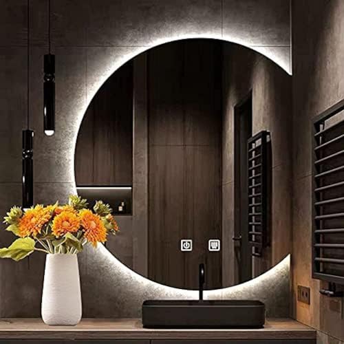 Großer LED-Badezimmer-Kosmetikspiegel 20/23,5/27,5/31,5/35,5 Zoll, 3-Farben-Temperatur einstellbar, beschlagfreie dimmbare Lichter, wandmontierter, halbkreisförmiger Schminkspiegel mit Smar von CGonqx