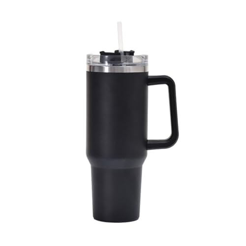 CH HIUBIE 40oz Thermobecher mit Strohhalm und Henkel,1180 ML Doppelwandiger Edelstahl Heiße Kalte Getränke Vakuum Trinkbecher, Kaffeebecher für Zuhause Reisen (schwarz, Milliliter, 1180ml) von CH HIUBIE