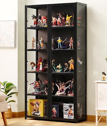 CHAANG glasvitrine vitrine vitrinenschrank sammlervitrine wohnzimmerschrank Natürlicher Bambusrahmen, Side-by-Side-Türdesign, versiegelt und staubdicht, leicht zu reinigen von CHAANG
