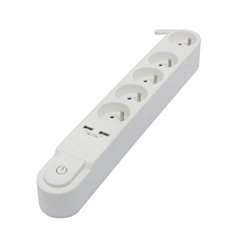 CHACON Bloc Design mit Inter. 5 x 16 A + 2 x USB – 3 m – weiß – Steckdosenleiste (100 mm, 430 mm, 60 mm, 300 g, 3 m, Weiß) von CHACON