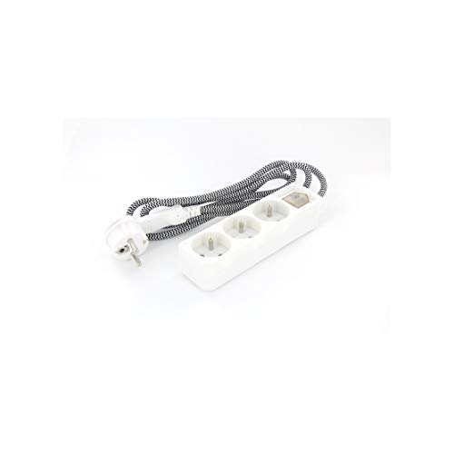 Chacon Miniblock weiß Deko 3 x 16 A Textilkabel schwarz/weiß 1,5 m + Flachstecker 3 g 1,5 mm² von CHACON