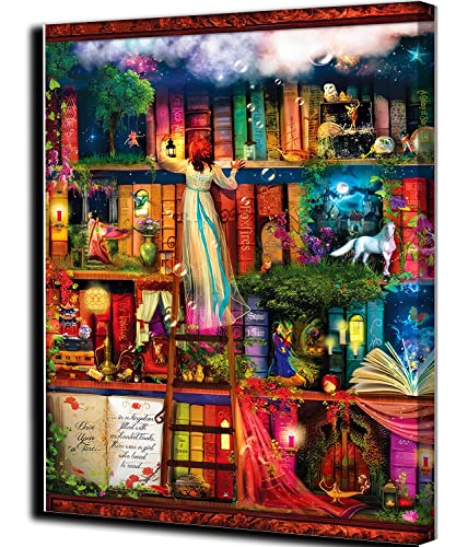 Malen nach Zahlen Fantasy-Bücherregal Kits für Anfänger Erwachsene DIY Art Decor Handgemalte Malerei nach Zahlen Kreatives Geschenk Home Decoration 16x20 Zoll rahmenlos von CHAHU