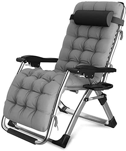 CHAIRQEW Liegestuhl Klappbar Relax-Liegestuhl, Patio Liegen mit Getränkehalter und Kopfpolster, Terrasse Balkon Garten, Unterstützung 200kg (Color : Silver) von CHAIRQEW