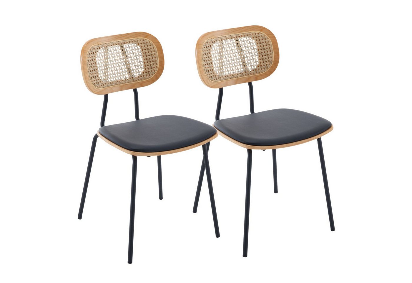 CHAIRUS Esszimmerstuhl 2er-Set, Rattan-Küchenstuhl Wohnzimmerstuhl (2 St), mit Metallbeinen & PU-Leder von CHAIRUS