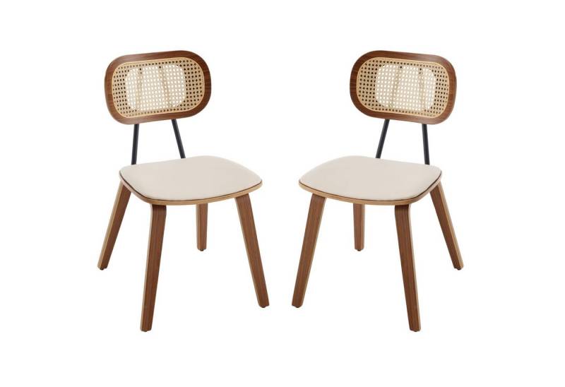 CHAIRUS Esszimmerstuhl 2er Set,mit PU-Leder, Rattan-Rückenlehne und Holz für Küche/Wohnzimmer von CHAIRUS
