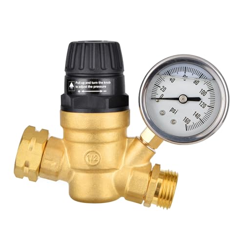 CHAKAE Wasserdruckregler, Wasserdruckminderer, Griff, verstellbar, mit Messgerät, 160 PSI und Einlass, abgeschirmtes Messing, abgeschirmtes von CHAKAE