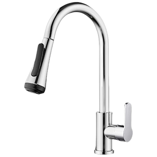 Multifunktionaler ausziehbarer Wasserhahn, einfache Installation und Edelstahl-Finish, erweiterbar, für den Haushalt, Warm- und Kaltwassermischung von CHAKAE