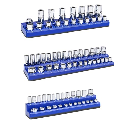 Steckschlüsselhalter-Set für die Organisation von metrischen Stecknüssen, passend für 1/2, 3/8 und 1/4-Zoll-Antriebe, Werkstatt, platzsparend, metrische Stecknussablage von CHAKAE