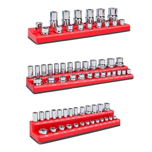 Steckschlüsselhalter-Set für die Organisation von metrischen Stecknüssen, passend für 1/2, 3/8 und 1/4-Zoll-Antriebe, Werkstatt, platzsparend, metrische Stecknussablage von CHAKAE