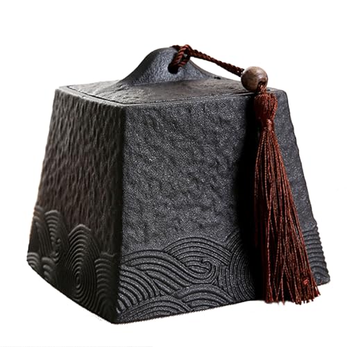CHAKEUZND Mini-Haustierurnen, Kleine Keramikurne for menschliche Asche, Schwarz(Square) von CHAKEUZND