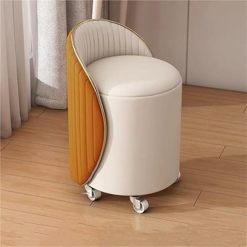 CHAKEUZND Schminkstuhl mit niedriger Rückenlehne, moderner S 360-Grad-Drehhocker for den Schminktisch mit verstecktem Stauraum und Rädern, Mehrfarbig(Orange) von CHAKEUZND