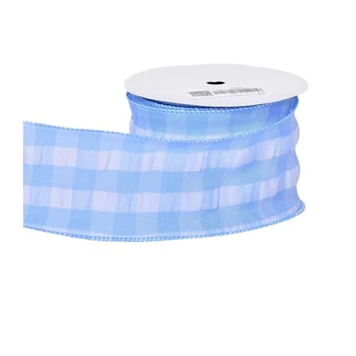 CHAKEUZND Stoffgeschenkband, Kuchenverpackungsband, 10 Yard Rolle, kariert, Drahtkante, Mehrfarbig, 63 mm(Blue) von CHAKEUZND