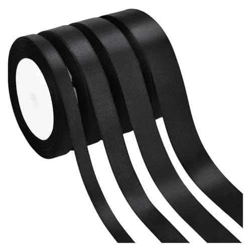CHAKEUZND Stoffgeschenkband, Kuchenverpackungsband, schwarzer Satin, 10–25 mm Breite, 2 Stück, 45,7 m(2.5cm Black) von CHAKEUZND