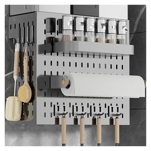 Küchen-Stecktafel-Organizer, Pegboard Organizer Kit Lagerregal Lochplatte mit Zubehör Grau und Weiß Mehrere Größen(Grey,35x17x26cm) von CHAKEUZND