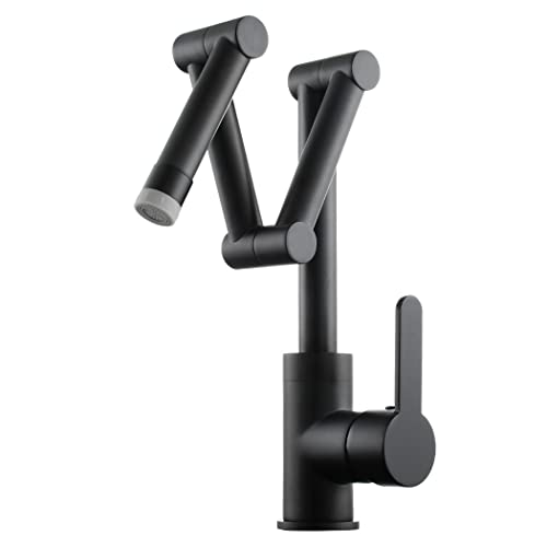 Schwenkbare Einhebelmischer, Deck Mount Messing Klapp Topffüller Einzelloch Einzelgriff 2 Funktionen(Black) von CHAKEUZND