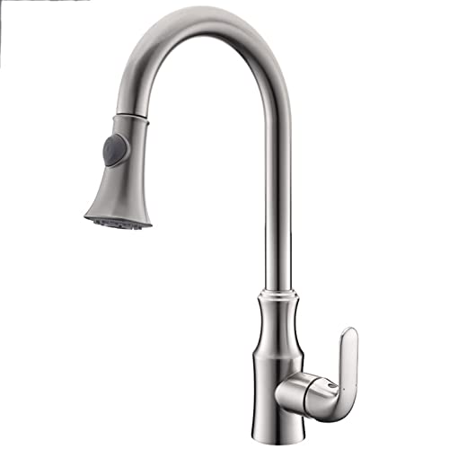 Schwenkbare Einhebelmischer, Küchenarmatur Pull-Down-Sprüher 360 Schwenkbar 2-Funktion Einhandgriff Einloch Gold(Brushed) von CHAKEUZND