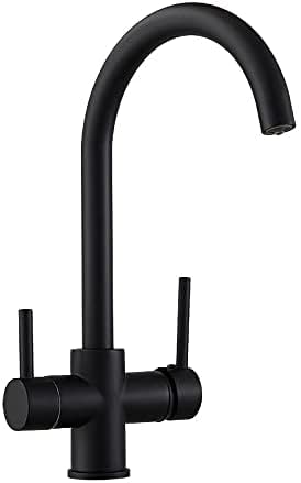Schwenkbare Einhebelmischer, Mehrfarbiger Küchenhahn mit direktem Getränkehahn und schwenkbarer Handbrause Doppelauslauf(Black) von CHAKEUZND