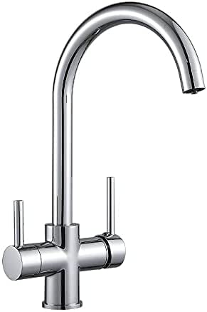 Schwenkbare Einhebelmischer, Mehrfarbiger Küchenhahn mit direktem Getränkehahn und schwenkbarer Handbrause Doppelauslauf(Chrome) von CHAKEUZND