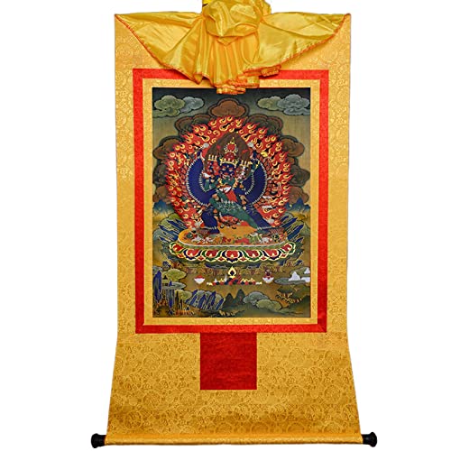 Tibetanische Buddhistische Thangka Wand hängend, YamBügelbild Tibetanisches Kunstposter Buddhistischer Glitzer Thangka für Wohnmeditation (Gold,Medium) von CHAKEUZND