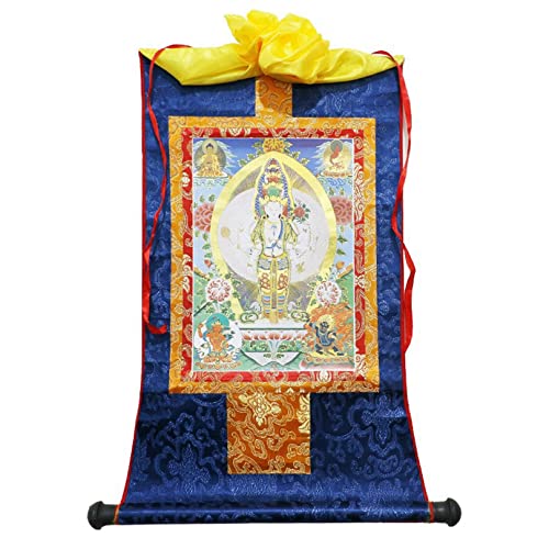 Tibetanische Buddhistische Thangka Wandhängend, Avalocithevara tausend Hände tibetisches Bild Thangka Gobelin Kunst Poster Seide Stickerei Malerei Thangka(49x63cm(19x24inch)) von CHAKEUZND