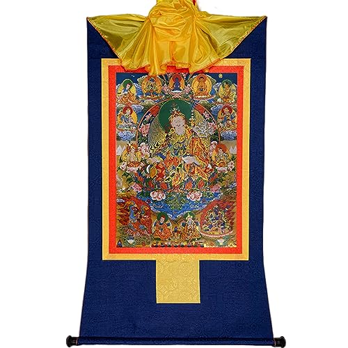 Tibetanische Buddhistische Thangka Wandhängend, Padmasambhava Tibetanisches Poster Vintage Buddhistisches Thangka Glitter für Wohnzimmer Schlafzimmer Dekor (Blu,Medium) von CHAKEUZND