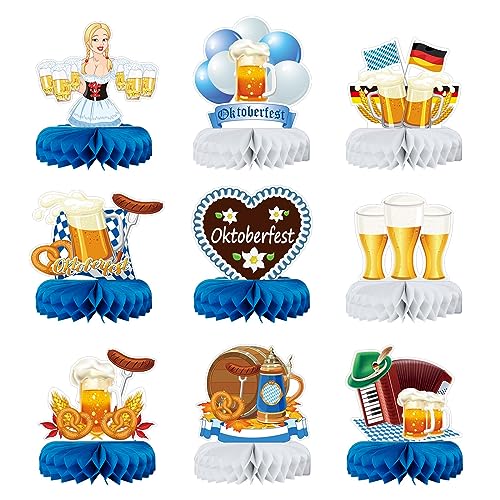 CHALA 9 Stück Oktoberfest Deko Oktoberfest Tischdekoration Bienenwaben Bayrische Deko Mittelstück Tischaufsätze Bierzeltgarnitur Tischdeko 3D Bayern Party Deko für Oktoberfest Bierfest Party Zubehör von CHALA