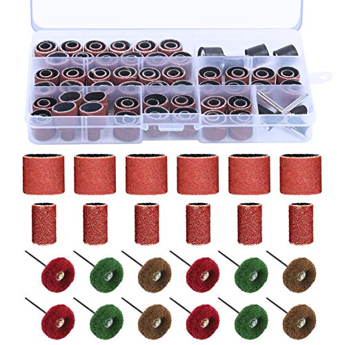 CHALA Schleifhülsen 104 Stücke Schleifhülsen Nagelfräser Trommelschleiferset schleifaufsätze Schleifband Sleeves mit Schleifpolierrad Schleifwalze Schleifaufsatz für Holz Metall Drehwerkzeug Polieren von CHALA