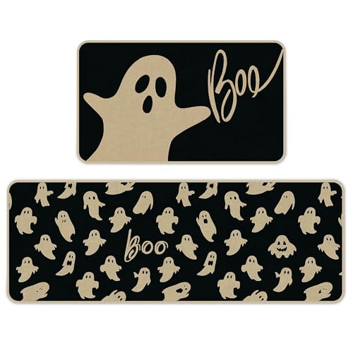 CHAMBERY Halloween-Küchenmatten-Set, Geisterboo Halloween-Küchendekoration, Halloween-Teppich für Boden, Innenbereich, gruselige Heimdekoration mit rutschfester Unterseite, 43,2 x 73,2 cm und 43,2 x von CHAMBERY