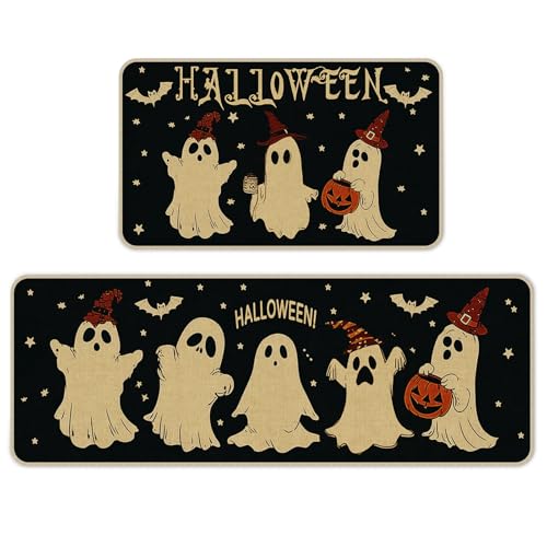 CHAMBERY Halloween-Küchenmatten-Set, Kürbis-Geist, Fledermaus, Halloween-Küchendekoration, Halloween-Teppich für Boden, Innenbereich, gruselige Heimdekoration mit rutschfester Unterseite, 43,2 x 73,2 von CHAMBERY