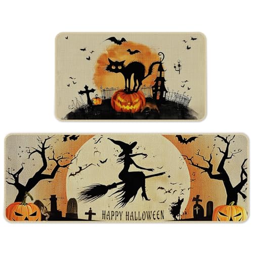 CHAMBERY Halloween-Küchenmatten-Set, gruselige Hexe, Kürbis, Katze, Halloween-Küchendekoration, Halloween-Teppich für Boden, Innenbereich, gruselige Heimdekoration mit rutschfester Unterseite, 43,2 x CHAMBERY Halloween-Küchenmatten-Set, gruselige Hexe, Kürbis, Katze, Halloween-Küchendekoration, Halloween-Teppich für Boden, Innenbereich, gruselige Heimdekoration mit rutschfester Unterseite, 43,2 x von CHAMBERY