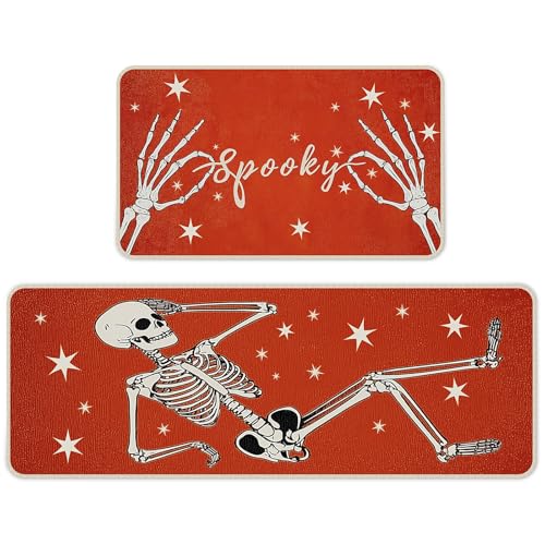 CHAMBERY Halloween-Küchenmatten-Set, gruseliges Skelett, Gothic, Halloween-Küchendekoration, Halloween-Teppich für Boden, Innenbereich, gruselige Heimdekoration mit rutschfester Unterseite, 43,2 x von CHAMBERY